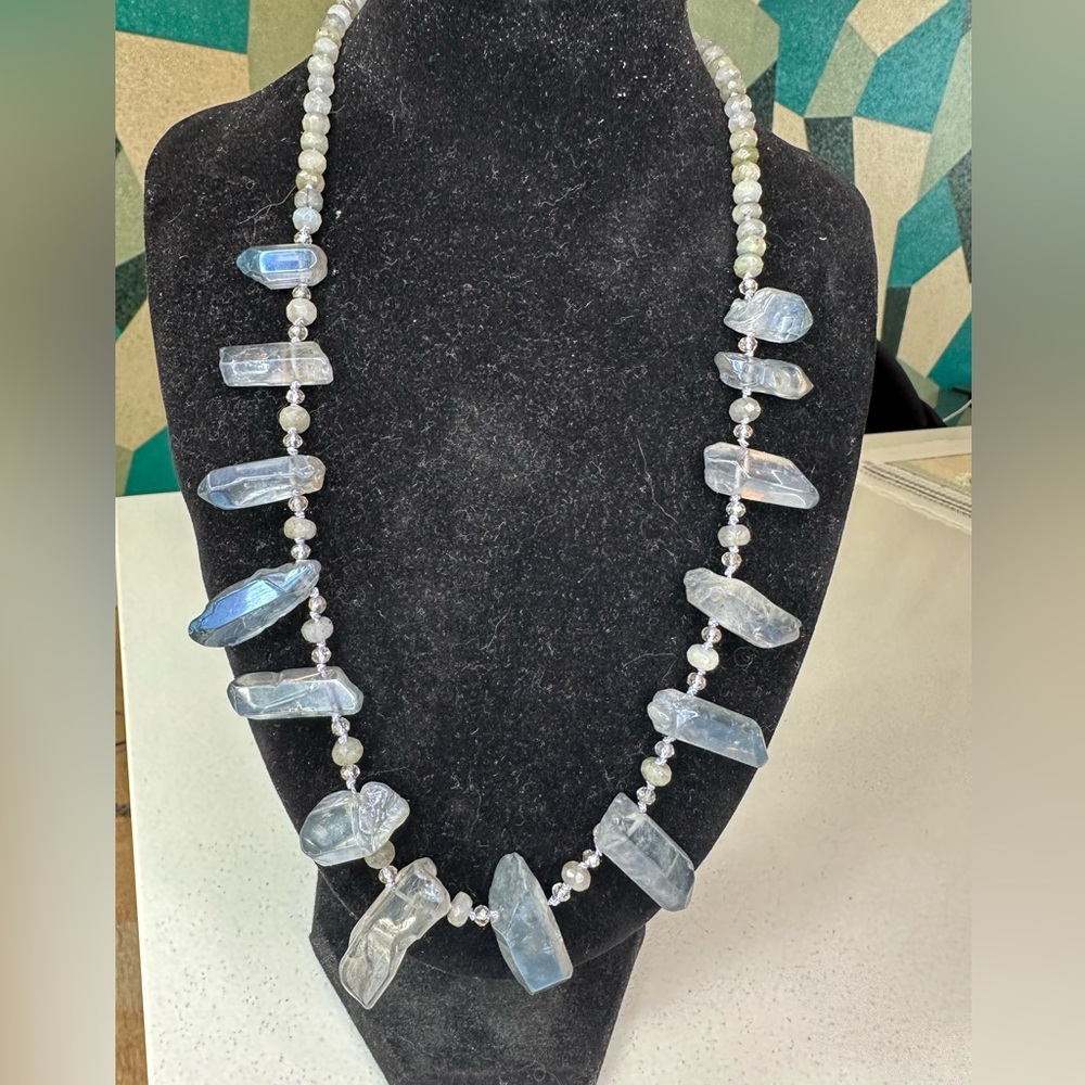 Handmade Labradorite and Swarovski crystal necklace 21”